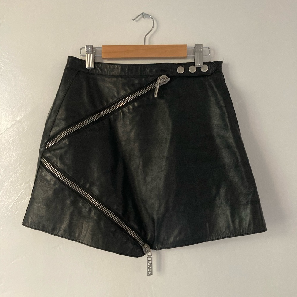 Kenzo Paris leather skirt moto biker S M 34 36